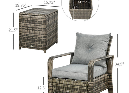 3 Piece Patio Furniture, PE Wicker Storage Table & Chairs, Gray