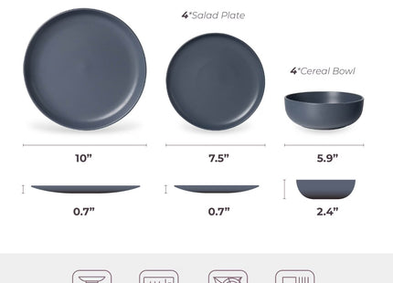 12-Piece Stoneware Dinner Plates Bowls Sets  Microwave & Dishwasher Safe   Non-Toxic Dinner Plates Bowls Set  Stackable Matte Glaze Kitchenware For 4