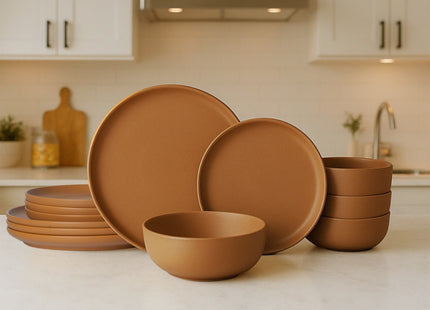 12-Piece Stoneware Dinner Plates Bowls Sets   Microwave & Dishwasher Safe   Non-Toxic Dinner Plates Bowls Set   Stackable Matte Glaze Kitchenware For 4