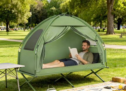Camping Tent Cot, Single Person Folding Cot Combo, Off-Ground Tent, Covered Outdoor Bed with Carry Bag for Hiking, Camping