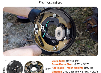 Trailer Hub Drum Kits 5 On 4.5" B.C. With 10" X 2-1/4" Electric Brakes, Self-Adjusting Trailer Brake Assembly For 3500 Lbs Axle, 4-Hole Mounting, Backing Plates For Brake System Part Replacement