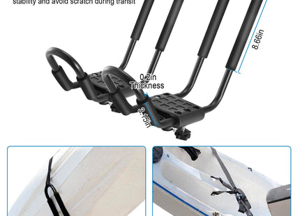 1 Pair Universal J-Bar Kayak Carrier 220LBS Load Heavy Duty Canoe Car Top Mount Carrier Roof Rack With 2Pcs Tie Down Straps