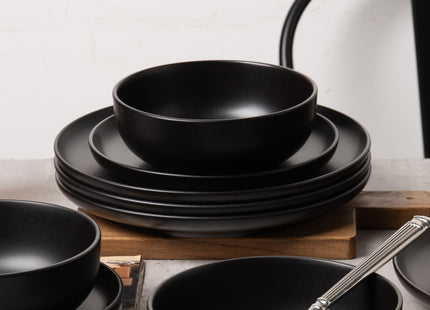 12-Piece Stoneware Dinner Plates Bowls Sets  Microwave & Dishwasher Safe   Non-Toxic Dinner Plates Bowls Set   Stackable Matte Glaze Kitchenware For 4