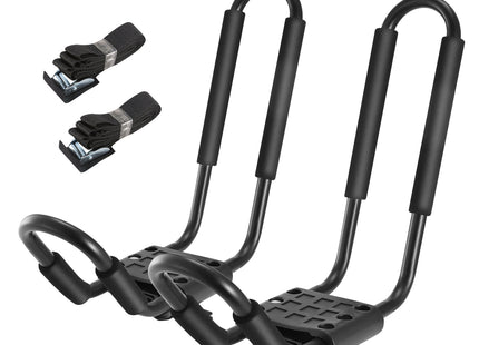 1 Pair Universal J-Bar Kayak Carrier 220LBS Load Heavy Duty Canoe Car Top Mount Carrier Roof Rack With 2Pcs Tie Down Straps
