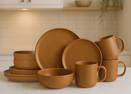 12-Piece Stoneware Dinnerware Sets With Mugs  Microwave & Dishwasher Safe Non-Toxic Dinner Plates Bowls Set  Stackable Matte Glaze Kitchenware For 3