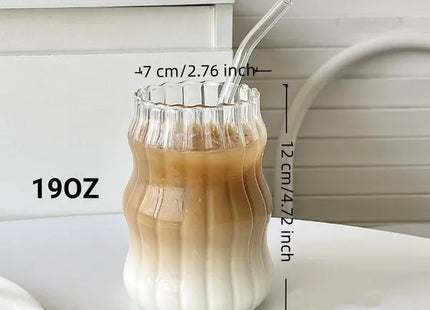 6 Pcs 19 Ounce Glass Straw Cup, Coffee Cup, Milk Cup, Juice Cup, Cold Drink Cup, Tea Cup, Water Cup, Office Cup, Striped Cloud Cup