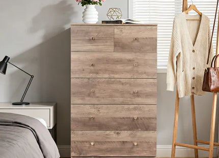 R279-9 Gray Particleboard With Textured Melamine Finish, 66*40*111cm, 4+2 Drawer Cabinet, Matte Gold Handles