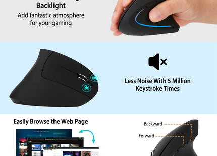 2.4G Wireless Vertical Mouse Ergonomic Optical Mice With 6 Buttons 3 Adjustable DPI 800 1200 1600 Levels For Laptop PC Computer