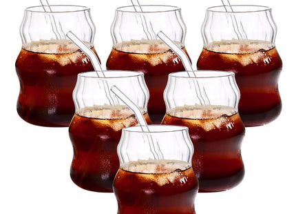 6 Pcs 19 Ounce Glass Straw Cup, Coffee Cup, Milk Cup, Juice Cup, Cold Drink Cup, Tea Cup, Water Cup, Office Cup, Striped Cloud Cup