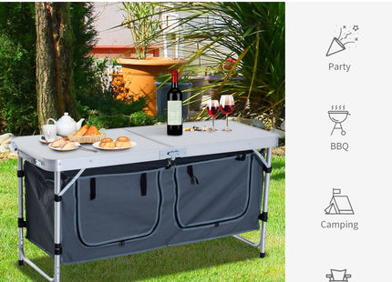 47" Portable Camping Table Aluminum Picnic Folding Camping Table with Carrying Handle and Storage Organizer