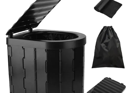 Portable Toilet Foldable Emergency Porta Potty With Lid Carry Bag 1 Roll Garbage Bags For Car Travel Camping Boating Hiking Cleanable Travel Commode