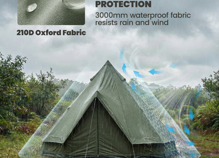 Teepee Tent Waterproof Camping Tent with Stove Jack for 4-6 People for Outdoor Camping Hiking Army Green