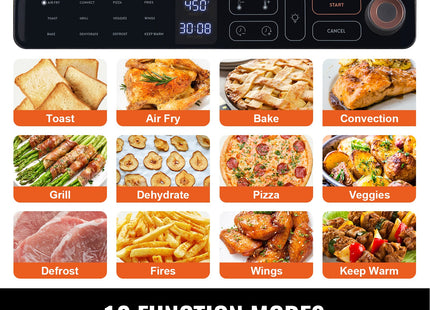 12-IN-1 Air Fryer Toaster Oven, 25L Convection Oven, 1700W Stainless Steel Toaster Ovens Countertop Combo With Grill, Pizza Pan, Gloves, 12 Slices Toast, 12-inch Pizza, Home And Commercial Use