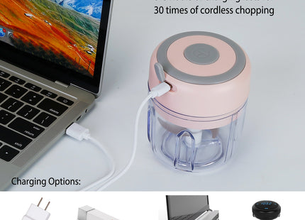 Mini Electric Garlic Chopper 8.45OZ Cordless Garlic Mincer Food Chopper Rechargeable Food Blender Chili Nut Onion Pepper Meat Ginger Food