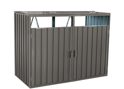 Garbage Bin Shed Stores 2 Trash Cans Metal Outdoor Bin Shed For Garbage Storage,Stainless Galvanized Steel, Bin Shed For Garden Yard Lawn,Grey