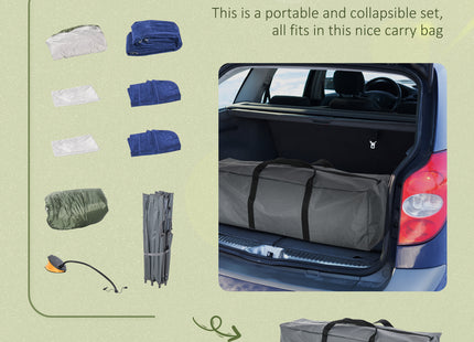 2-Person Folding Camping Cot Portable Outdoor Bed Set with Sleeping Bag, Inflatable Air Mattress, Comfort Pillows and Carry Bag, Soft and Comfortable for Outdoor Travel Camp Beach Vacation