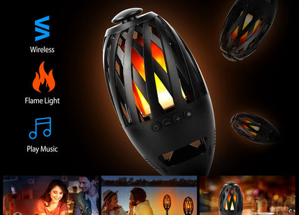 1Pc LED Flame Speakers Torch Wireless Speaker Waterproof Stereo Bass Speaker Outdoor Light-Up Speaker Atmosphere LED Flickers Night Light Patio Stake Lights Lantern For Party Camping