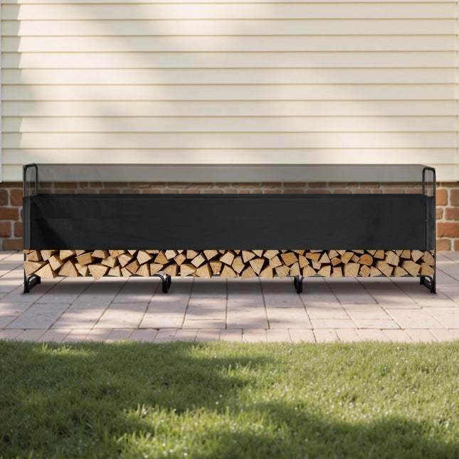 12.7FT Outdoor Firewood Rack With Cover, 152x14.2x46.1in,Heavy Duty Firewood Holder & 600D Oxford Waterproof Cover For Fireplace, Patio, Indoor/Outdoor Log Storage Rack For 3/4 Cord Of Firewood