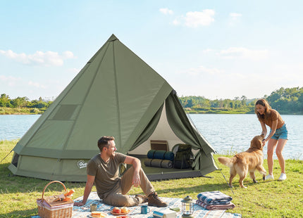 Teepee Tent Waterproof Camping Tent with Stove Jack for 4-6 People for Outdoor Camping Hiking Army Green