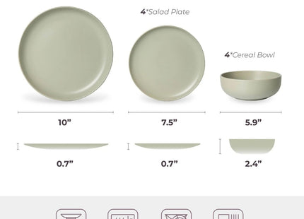 12-Piece Stoneware Dinner Plates Bowls Sets  Microwave  Dishwasher Safe  Non-Toxic Dinner Plates Bowls Set  Stackable Matte Glaze Kitchenware For 4