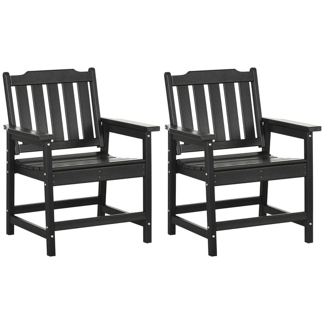 2 Piece All-Weather Patio Chairs, HDPE Patio Dining Chair Set, Heavy Duty Wood-Like Outdoor Furniture, Black