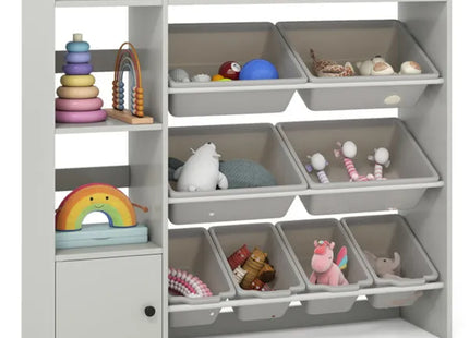 Kids Toy Organizer (Grey) - 44"x12"x39.5", 8 Storage Boxes, Open Shelves+Cabinet.