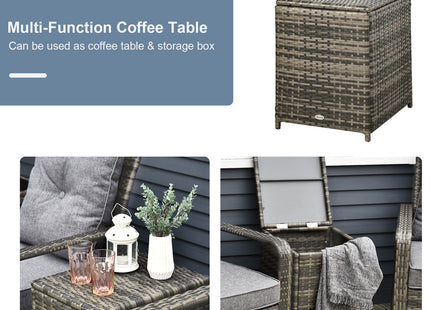 3 Piece Patio Furniture, PE Wicker Storage Table & Chairs, Gray