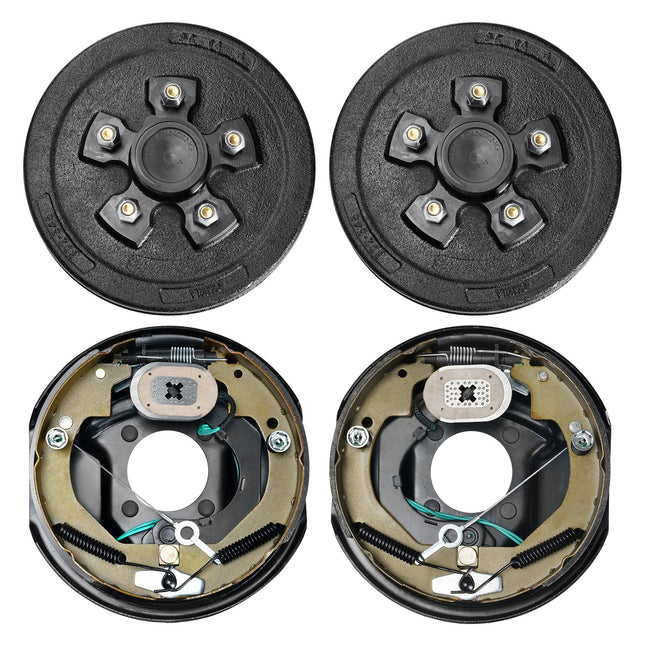 Trailer Hub Drum Kits 5 On 4.5" B.C. With 10" X 2-1/4" Electric Brakes, Self-Adjusting Trailer Brake Assembly For 3500 Lbs Axle, 4-Hole Mounting, Backing Plates For Brake System Part Replacement