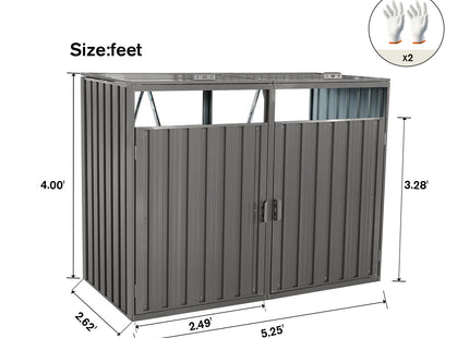 Garbage Bin Shed Stores 2 Trash Cans Metal Outdoor Bin Shed For Garbage Storage,Stainless Galvanized Steel, Bin Shed For Garden Yard Lawn,Grey