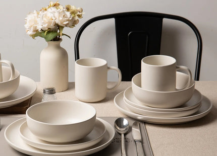 12-Piece Stoneware Dinnerware Sets With Mugs  Microwave  Dishwasher Safe  Non-Toxic Dinner Plates Bowls Set  Stackable Matte Glaze Kitchenware For 3