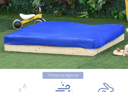 Kids Wooden Sandbox w/ Two Plastic Boxes Foldable Bench Seat Waterproof Cover Bottom Liner Storage Space