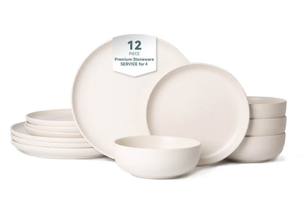 12-Piece Stoneware Dinner Plates Bowls Sets  Microwave & Dishwasher Safe   Non-Toxic Dinner Plates Bowls Set    Stackable Matte Glaze Kitchenware For 4