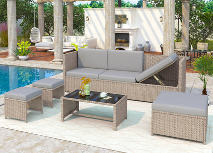 4-6 Seater Garden Lounge Set, Garden Furniture Set, Ratten Sofa, Seating Group, Patio Furniture,Khaki