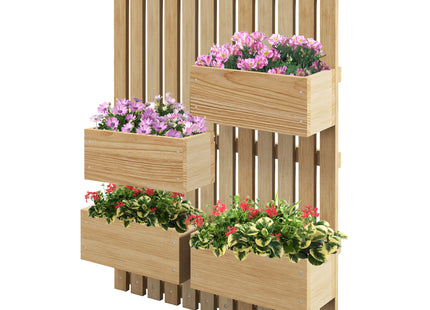 4 Box Raised Garden Bed w/ Trellis for Climbing Plants, Wall-Mounted Wood Planters w/ Drainage Holes, Natural