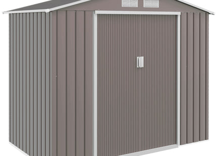 7' x 4' x 6' Outdoor Storage Shed Metal Garden Tool Storage Shed with Sloped Roof - Gray / White