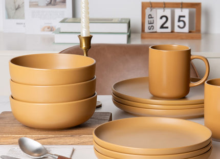 12-Piece Stoneware Dinnerware Sets With Mugs  Microwave & Dishwasher Safe Non-Toxic Dinner Plates Bowls Set  Stackable Matte Glaze Kitchenware For 3