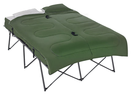 2-Person Folding Camping Cot Portable Outdoor Bed Set with Sleeping Bag, Inflatable Air Mattress, Comfort Pillows and Carry Bag, Soft and Comfortable for Outdoor Travel Camp Beach Vacation