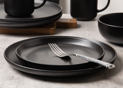12-Piece Stoneware Dinnerware Sets With Mugs   Microwave & Dishwasher Safe    Non-Toxic Dinner Plates Bowls Set   Stackable Matte Glaze Kitchenware For 3,Black