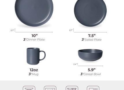12-Piece Stoneware Dinnerware Sets With Mugs  Microwave  Dishwasher Safe  Non-Toxic Dinner Plates Bowls Set Stackable Matte Glaze Kitchenware For 3