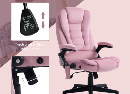 6 Point Executive Office Chair with Heat, Velvet High Back Vibrating Massage Office Chair, Pink