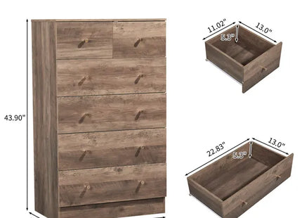 R279-9 Gray Particleboard With Textured Melamine Finish, 66*40*111cm, 4+2 Drawer Cabinet, Matte Gold Handles