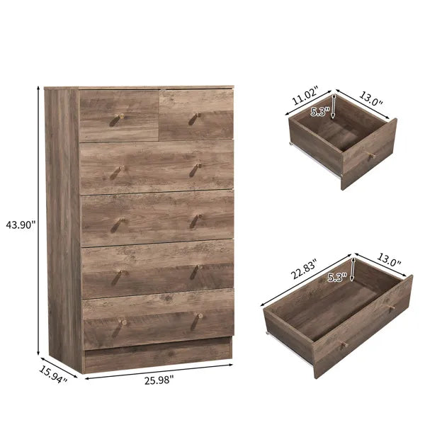 R279-9 Gray Particleboard With Textured Melamine Finish, 66*40*111cm, 4+2 Drawer Cabinet, Matte Gold Handles