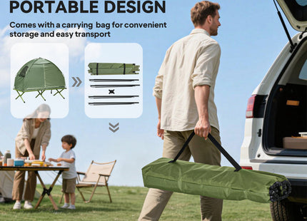 Camping Tent Cot, Single Person Folding Cot Combo, Off-Ground Tent, Covered Outdoor Bed with Carry Bag for Hiking, Camping