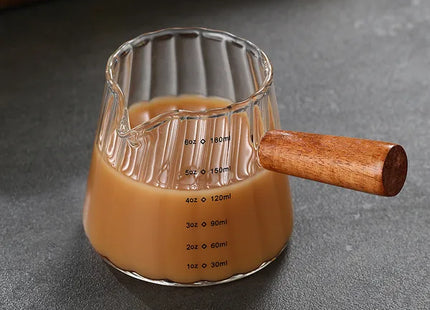 1 Pcs 180ml Mini Coffee Cup, Glass Milk Cup, Italian Coffee Cup With Wooden Handle, Coffee Measuring Cup