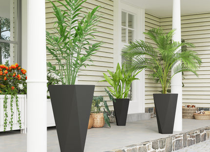 Indoor Outdoor Planters Set of 3 MgO Tall Planters Stackable Flower Pots with Drainage Holes for Garden, Balcony, Black