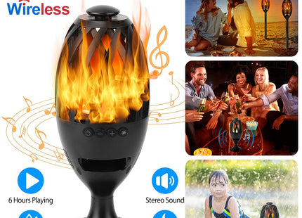 1Pc LED Flame Speakers Torch Wireless Speaker Waterproof Stereo Bass Speaker Outdoor Light-Up Speaker Atmosphere LED Flickers Night Light Patio Stake Lights Lantern For Party Camping