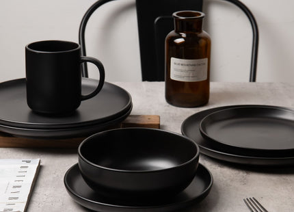 12-Piece Stoneware Dinnerware Sets With Mugs   Microwave & Dishwasher Safe    Non-Toxic Dinner Plates Bowls Set   Stackable Matte Glaze Kitchenware For 3,Black