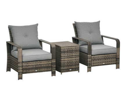 3 Piece Patio Furniture, PE Wicker Storage Table & Chairs, Gray