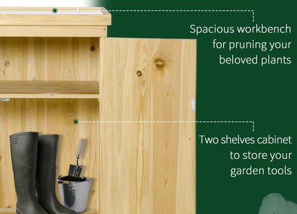 Garden Storage Cabinet, Outdoor Tool Shed with Galvanized Top and Two Shelves for Yard Tools or Pool Accessories, Natural