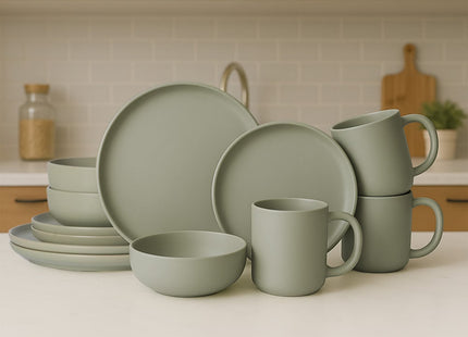 12-Piece Stoneware Dinnerware Sets With Mugs  Microwave & Dishwasher Safe  Non-Toxic Dinner Plates Bowls Set   Stackable Matte Glaze Kitchenware For 3